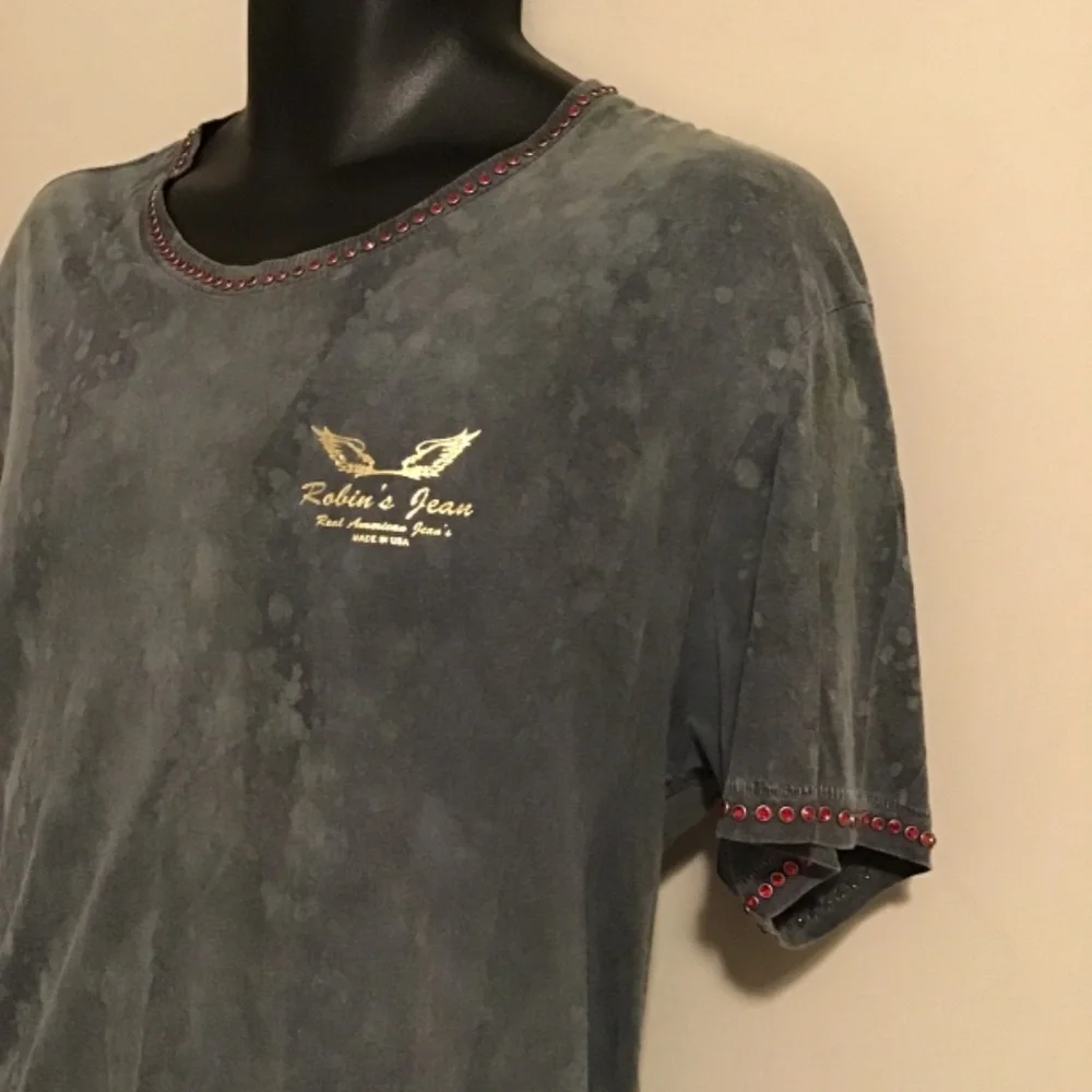 😎#290, Robins Jeans, new cond. chest=20/length=29, see pic red encrusted jewel - Picture 3 of 4